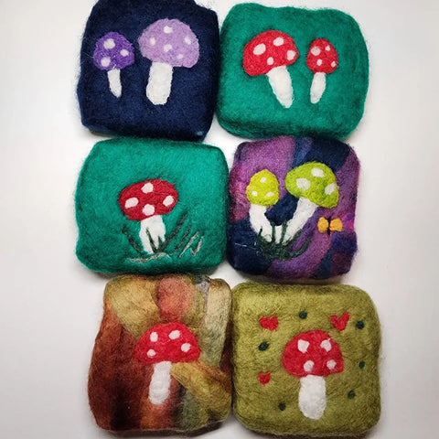 Felted wool soap bar with toadstool design, Felted soap