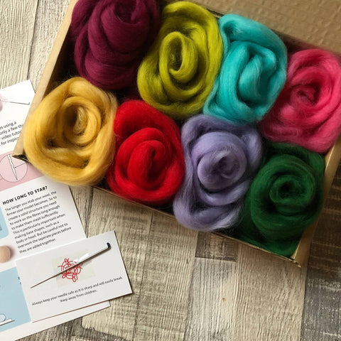 Needle felting starter kit - Brights. Wool roving supplies