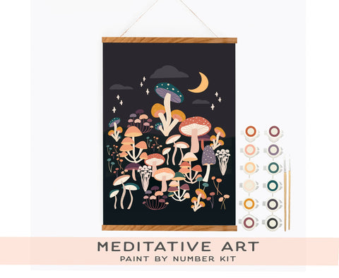 Night Mushrooms Meditative Art Paint by Number Kit
